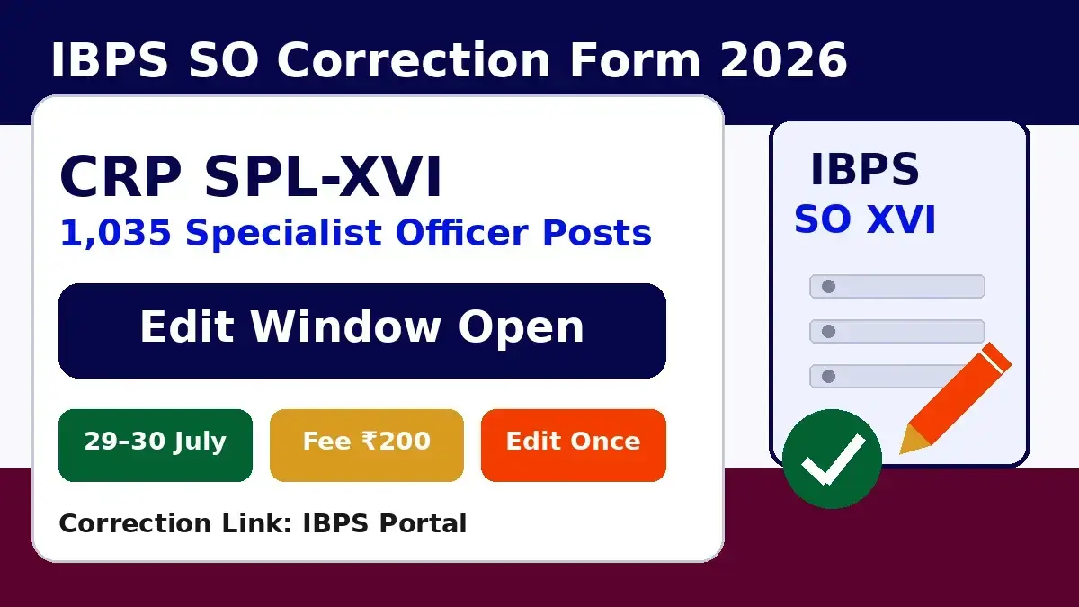 IBPS SO Correction Form 2026 edit window for CRP SPL XVI