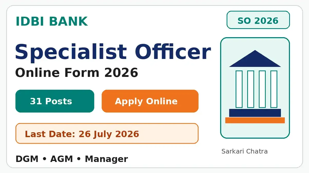 IDBI Bank SO Recruitment 2026 for 31 Specialist Officer posts