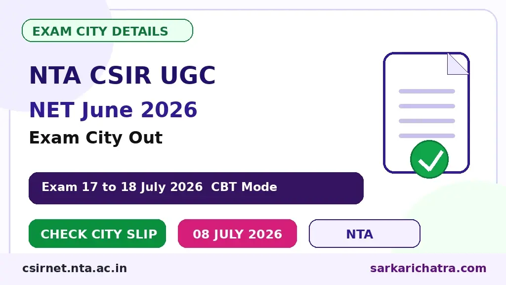 NTA CSIR UGC NET June Exam City Details 2026