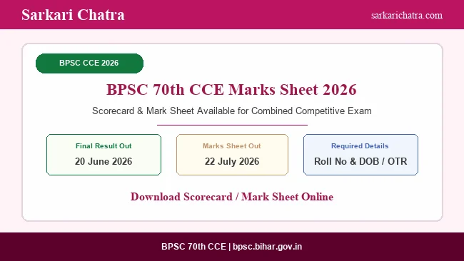 BPSC 70th CCE Marks Sheet 2026 Out