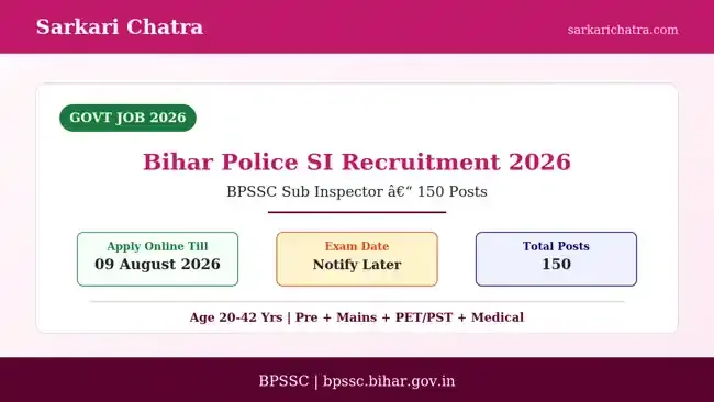 Bihar Police SI Recruitment 2026 – BPSSC 150 Posts, Apply Online Till 9 August