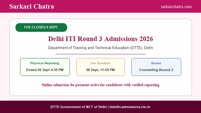 Delhi ITI Reporting Deadline 2026 Extended: CR-3 Admission Fee Closes 6 September