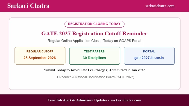 GATE 2027 online registration regular fee deadline reminder banner