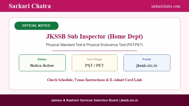 JKSSB SI Home PST PET Admit Card 2026 Download Notice & Instructions