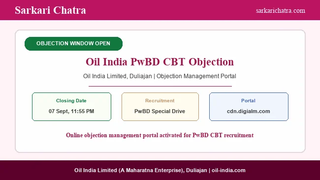 Oil India Objection Window for PwBD CBT Open Until 7 September