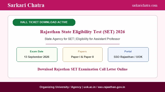 Rajasthan SET Admit Card 2026 Released, Exam on 13 September