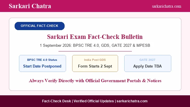 Sarkari Exam Fact-Check Bulletin (1 September 2026) – BPSC TRE 4.0, GDS, GATE 2027, MPESB
