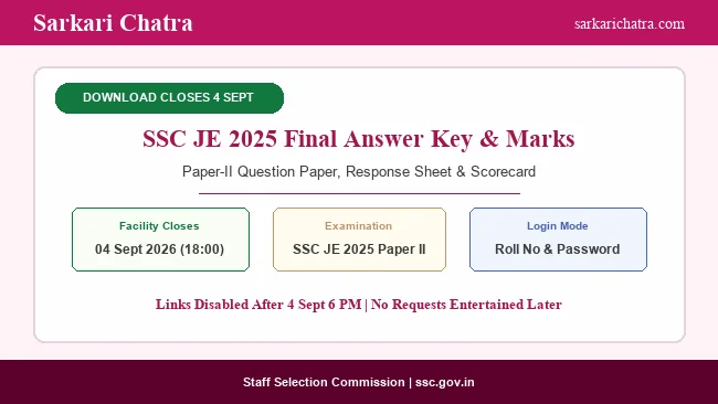 SSC JE 2025 Final Answer Key & Marks Download Ends Today at 6 PM