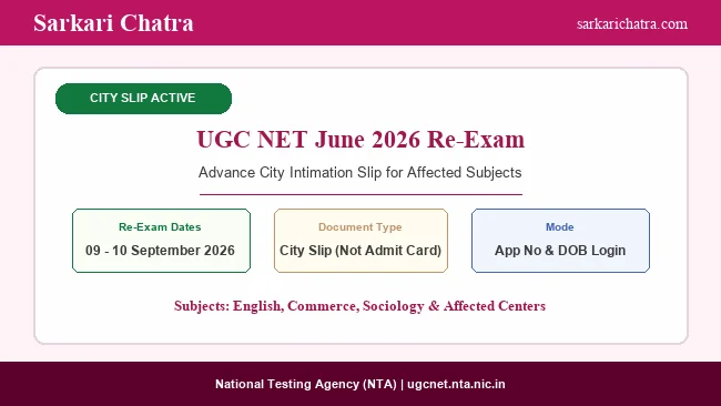 UGC NET June 2026 Re-Exam City Slip Out for Affected Subjects