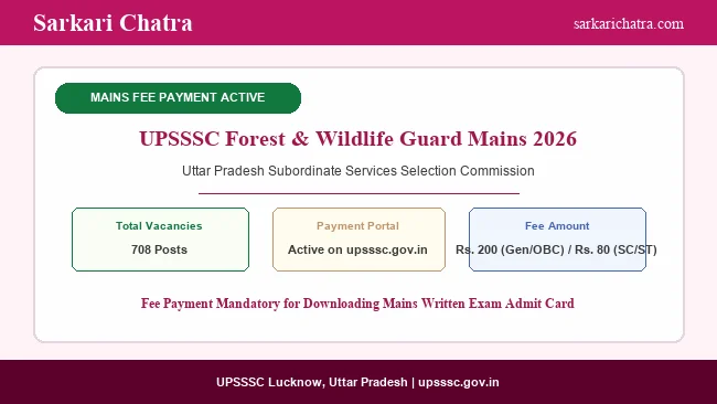 UPSSSC Forest Guard Mains Exam Fee Payment 2026 for 708 Posts