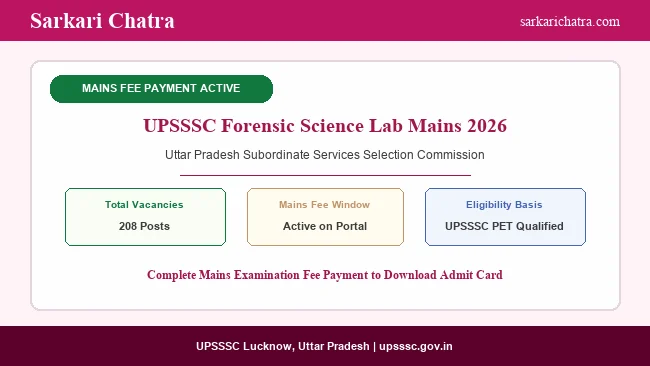 UPSSSC Forensic Science Laboratory Mains Fee Payment 2026 for 208 Posts