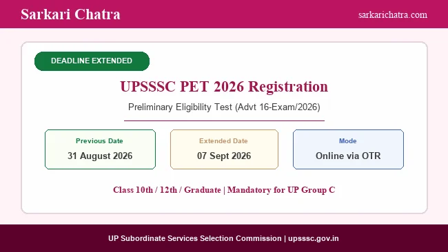 UPSSSC PET 2026 Last Date Extended to 7 September, Apply Online