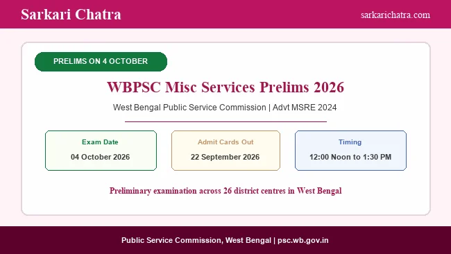 WBPSC Misc Exam 2026 Prelims on 4 October